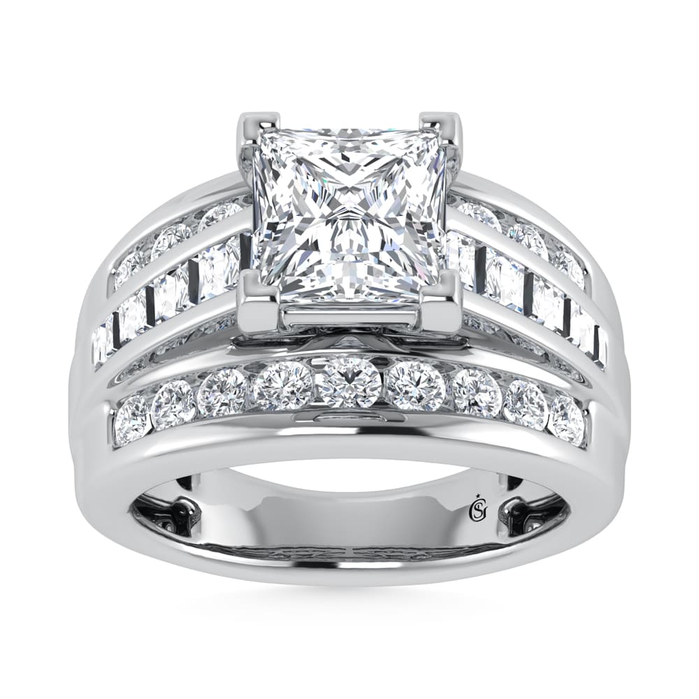 10K White Gold Lab Grown Diamond 3 7/8 Ct.Tw. Princess Shape Engagement Ring (IGI Certified 3CT) - LG1181W-PR-300
