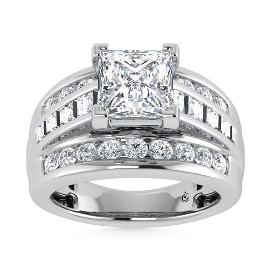 10K White Gold Lab Grown Diamond 3 7/8 Ct.Tw. Princess Shape Engagement Ring (IGI Certified 3CT) - LG1181W-PR-300