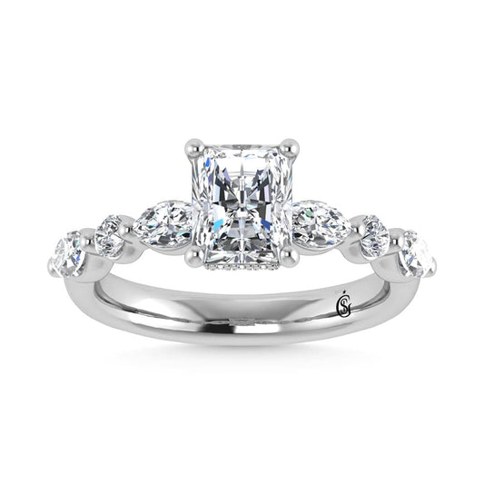 14K White Gold Lab Grown Diamond 2 5/8 Ct.Tw. IGI Certified Marquise and Round Shape Halo Engagement Ring (Center Radiat) - LG1190W-RA-20