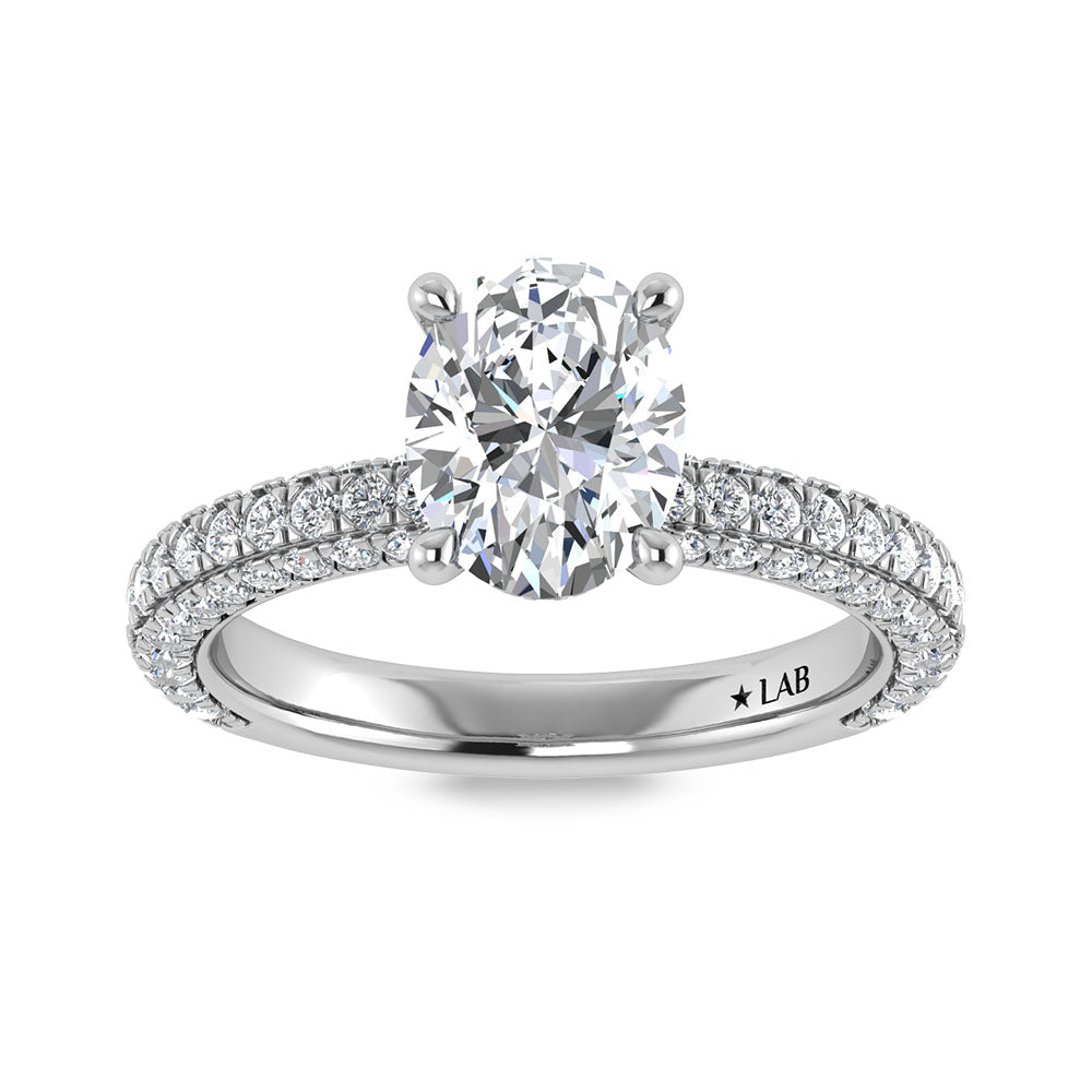 14K White Gold Lab Grown Diamond 3 Ct.Tw. IGI Certified Oval Shape Halo Engagement Ring (Center 2CT) - LG1339W-OV-20