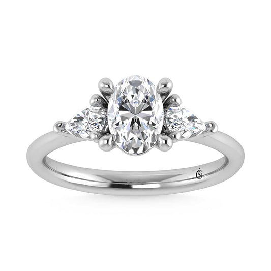14K White Gold Lab Grown Diamond 1 3/8 Ct.Tw. Oval Shape Three Stone Engagement Ring - LG1526W-OV-10