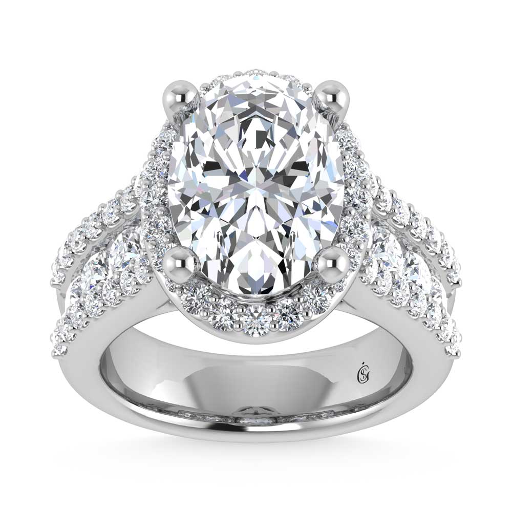 14K White Gold Lab Grown Diamond 6 7/8 Ct.Tw. Round Shank Engagement Ring (Center Oval) - LG1550W-OV-50