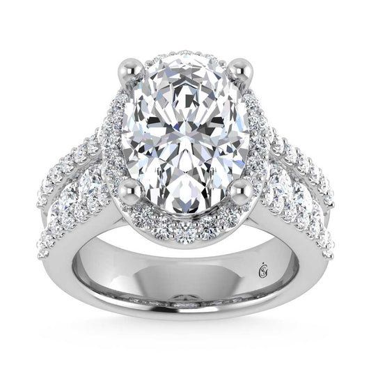 14K White Gold Lab Grown Diamond 6 7/8 Ct.Tw. Round Shank Engagement Ring (Center Oval) - LG1550W-OV-50