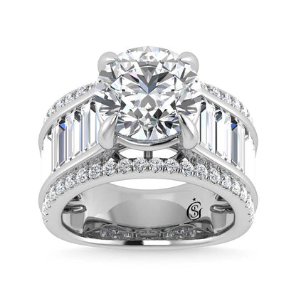 14K White Gold Lab Grown Diamond 8 1/6 Ct.Tw. Round and Baguette Shank Engagement Ring (Round Center) - LG1677W-RD-50