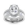 14K White Gold Lab Grown Diamond 4 5/8 Ct.Tw. Round and Baguette Shank Engagement Ring (Oval Center) - LG1679W-OV-30