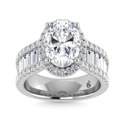 14K White Gold Lab Grown Diamond 4 5/8 Ct.Tw. Round and Baguette Shank Engagement Ring (Oval Center) - LG1679W-OV-30
