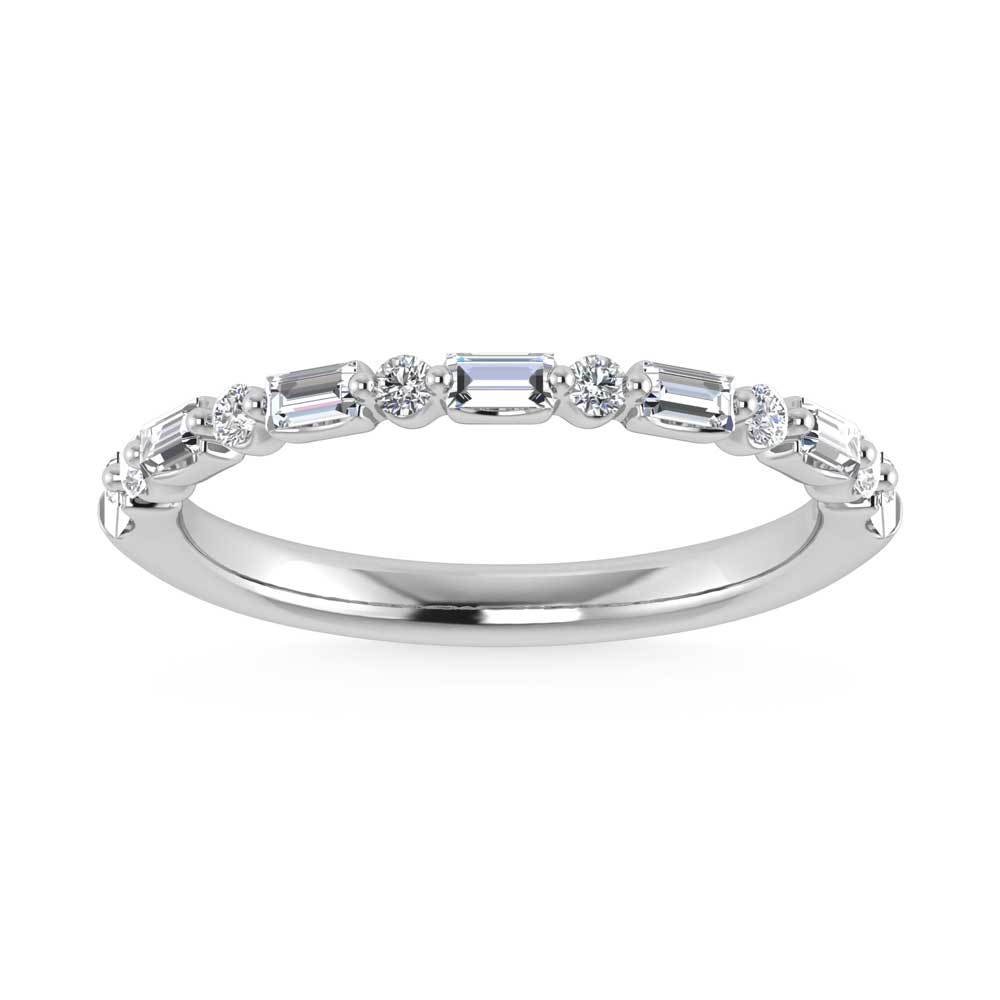14K White Gold Lab Grown Diamond 1/3 Ct.Tw. Single Prong Set Round and Baguette Stackable Band - LG1743W