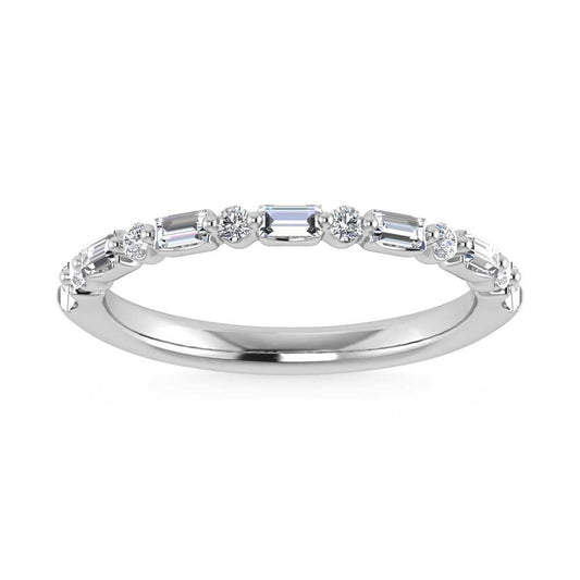 14K White Gold Lab Grown Diamond 1/3 Ct.Tw. Single Prong Set Round and Baguette Stackable Band - LG1743W