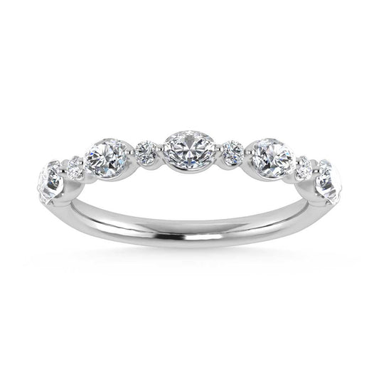 14K White Gold Lab Grown Diamond 1/3 Ct.Tw. Marquise and Round Shared Prong Set Stackable Band - LG1745W