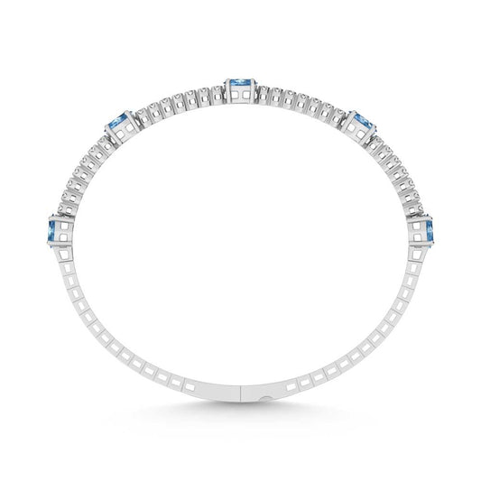 14K White Gold   3 5/8 Ct.Tw. white and Oval Shape Blue Lab Grown Diamond Bangle
