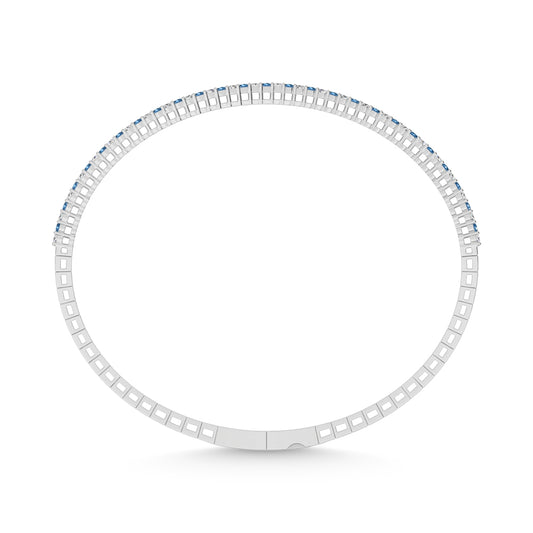 14K White Gold 1 Ct.Tw. Alternate Blue and White Labgrown Diamond Flexi Bangle