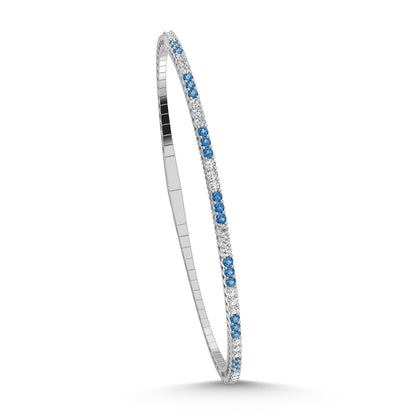 14K White Gold 1 Ct.Tw. Alternate 3 Blue and 3 White Labgrown Diamond Flexi Bangle