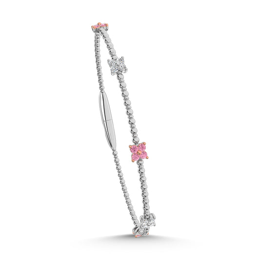 14K White Gold 5/8 Ct.Tw. Pink and White Labgrown Diamond 5 Station Flexi Bangle