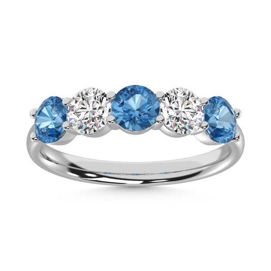 14K White Gold  1 Ct.Tw. 5 Stone Alternate White and Blue Lab Grown Diamond Band - LG1858W-BD