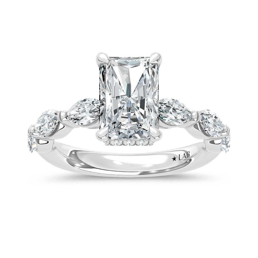 14K White Gold Lab Grown Diamond 3 7/8 Ct.Tw. Marquise and Round Engagement Ring (Center 3ct Radiant) - LG1942W-RA-30