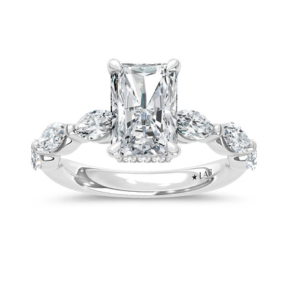 14K White Gold Lab Grown Diamond 3 7/8 Ct.Tw. Marquise and Round Engagement Ring (Center 3ct Radiant) - LG1942W-RA-30