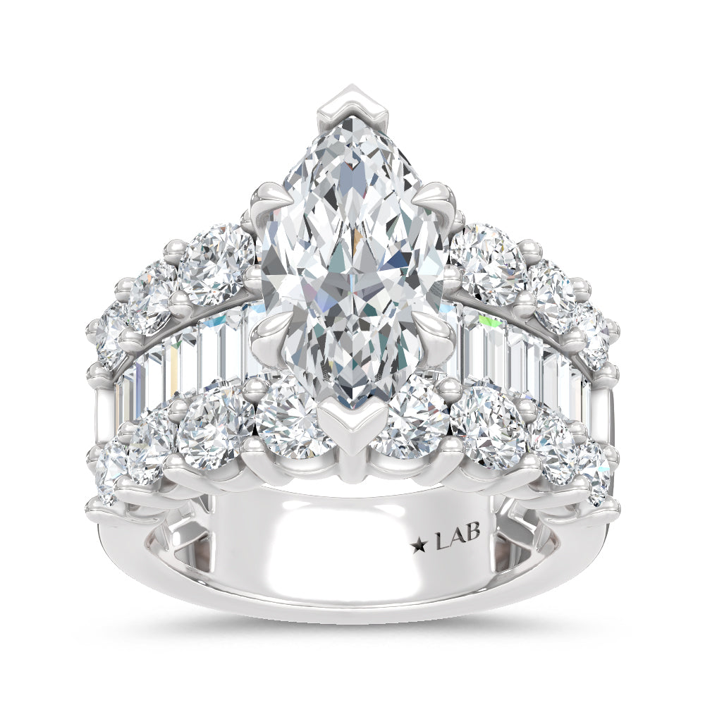14K White Gold Lab Grown Diamond 6 3/4 Ct.Tw. Center Marquise and Baguette Engagement Ring (Center 5 ctw) - LG1950W-MQ-30