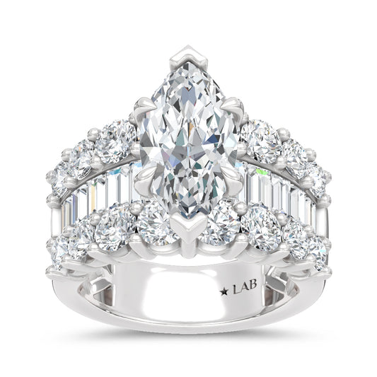 14K White Gold Lab Grown Diamond 6 3/4 Ct.Tw. Center Marquise and Baguette Engagement Ring (Center 5 ctw) - LG1950W-MQ-30