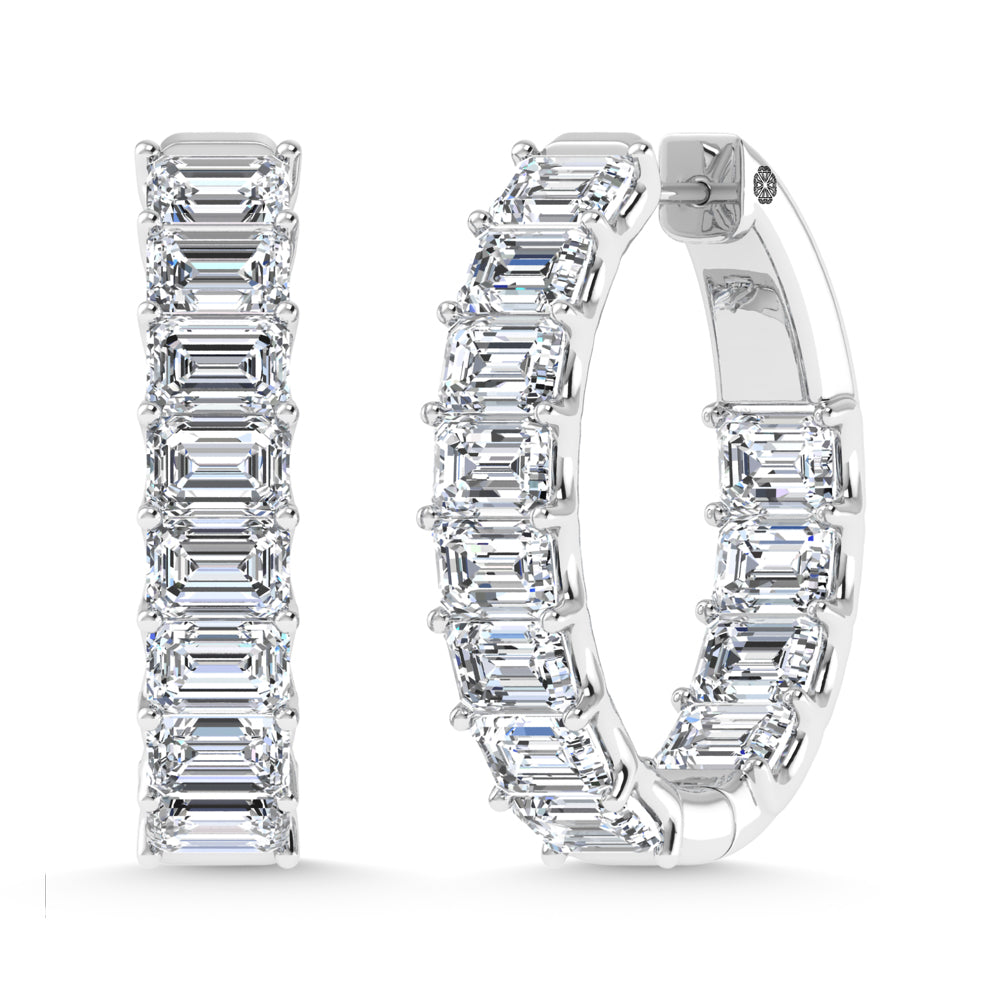 14K White Gold 4 Ct.Tw. Labgrown Diamond Horizontal Emerald Shape In and Our Hoop Earrings
