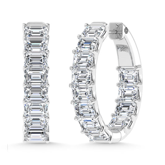 14K White Gold 4 Ct.Tw. Labgrown Diamond Horizontal Emerald Shape In and Our Hoop Earrings