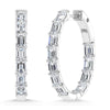14K White Gold 2 3/4 Ct.Tw. Labgrown Diamond Vertical Emerald Shape In and Our Hoop Earrings