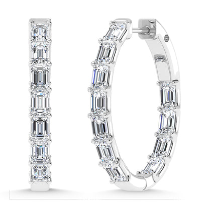 14K White Gold 2 3/4 Ct.Tw. Labgrown Diamond Vertical Emerald Shape In and Our Hoop Earrings
