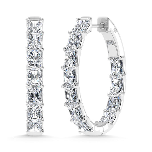 14K White Gold 2 3/4 Ct.Tw. Labgrown Diamond In and Out Vertical Radiant Shape Hoop Earring