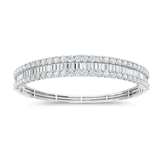 14K White Gold Lab Grown Diamond 10 Ct.Tw. Round and Baguette Bangle