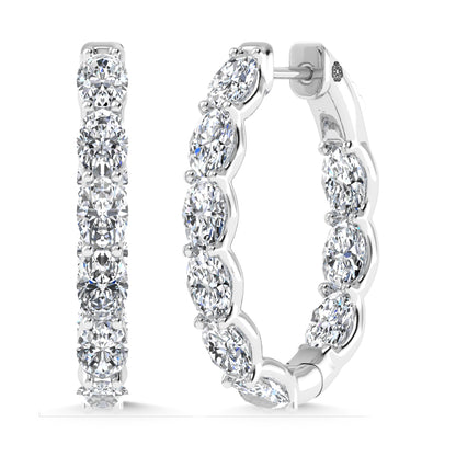 14K White Gold 4 Ct.Tw. Labgrown Diamond Vertical Oval Shape In and Our Hoop Earrings