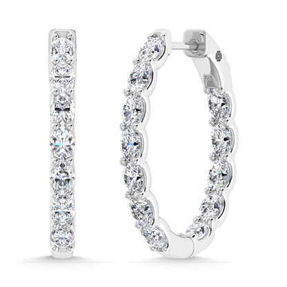 14K White Gold 3 Ct.Tw. Labgrown Diamond Vertical Oval Shape In and Our Hoop Earrings