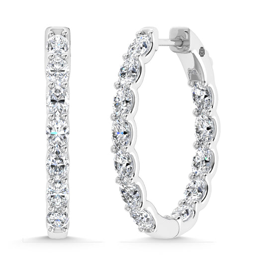 14K White Gold 3 Ct.Tw. Labgrown Diamond Vertical Oval Shape In and Our Hoop Earrings