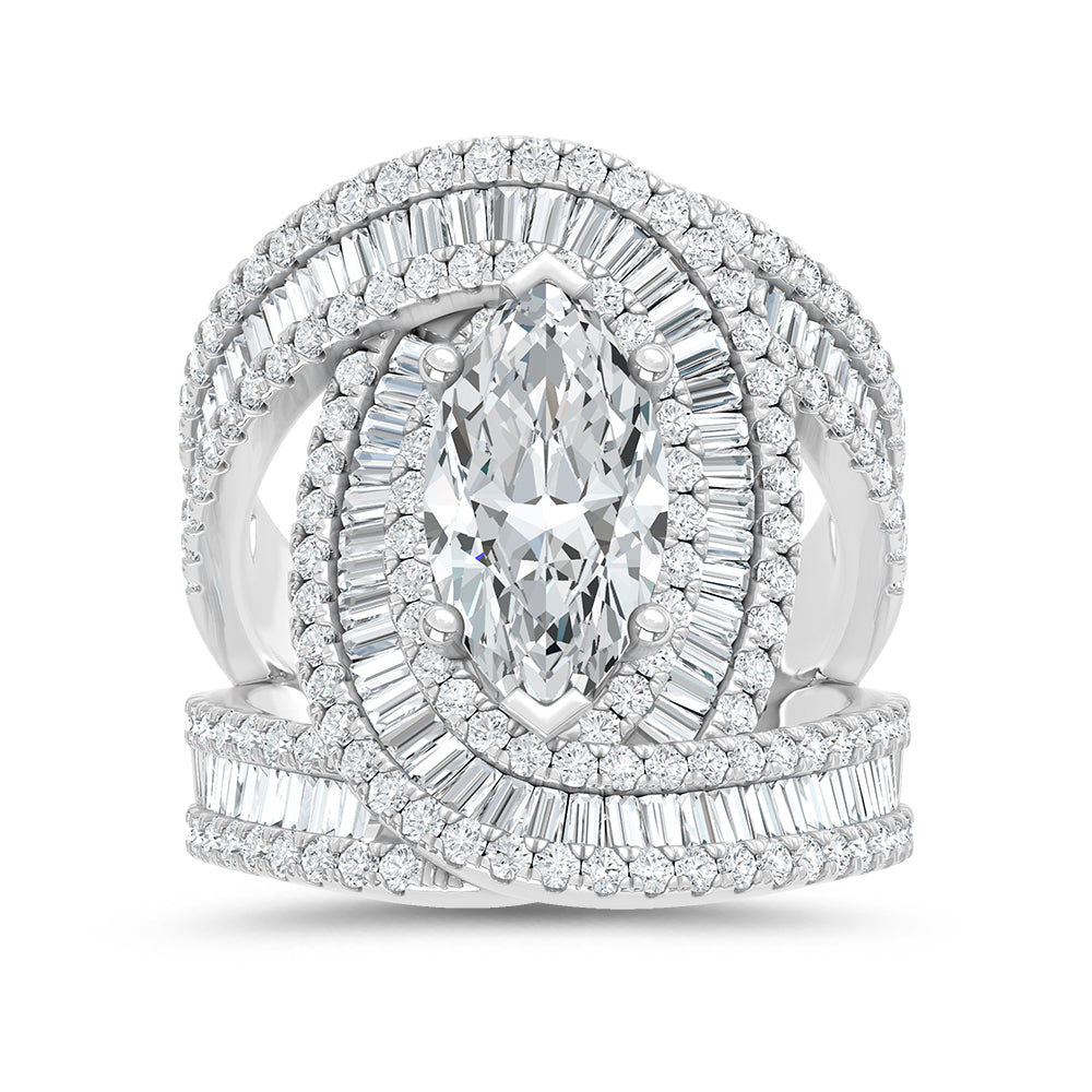 14K White Gold Lab Grown Diamond 4 Ct.Tw. Engagement Ring (Center 2ct Oval) - LG2038W-MQ-20