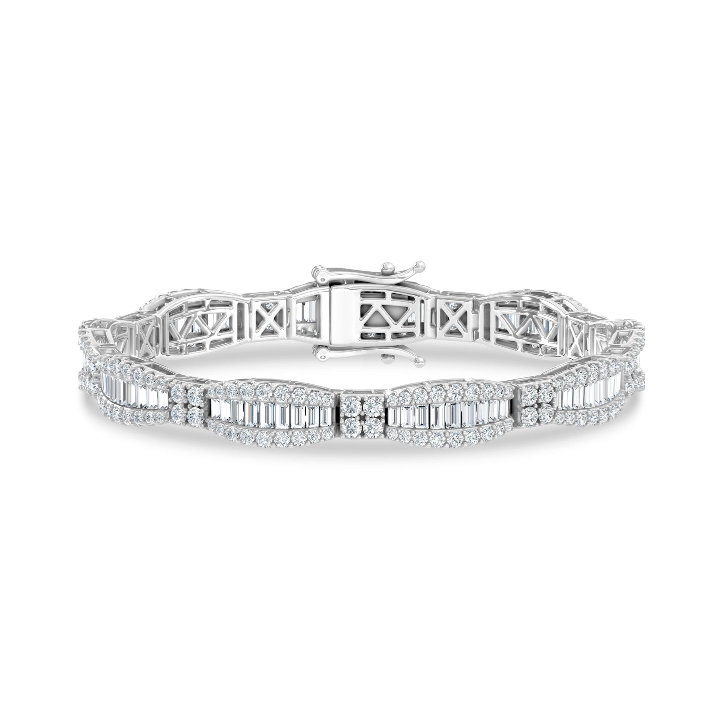 14K White Gold Lab Grown Diamond 7 Ct.Tw. Round and Baguette Fancy Bracelet