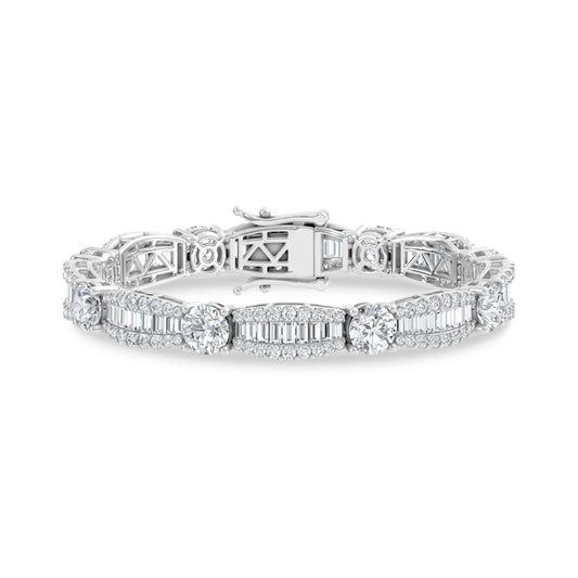 14K White Gold Lab Grown Diamond 13 Ct.Tw. Round and Baguette Fancy Bracelet