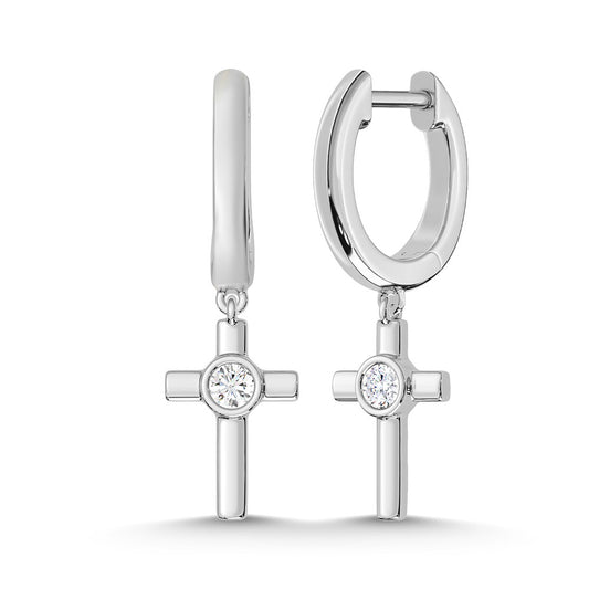 10K White Gold Lab Grown Diamond 1/6 Ct.Tw. Cross Hoop Earrings