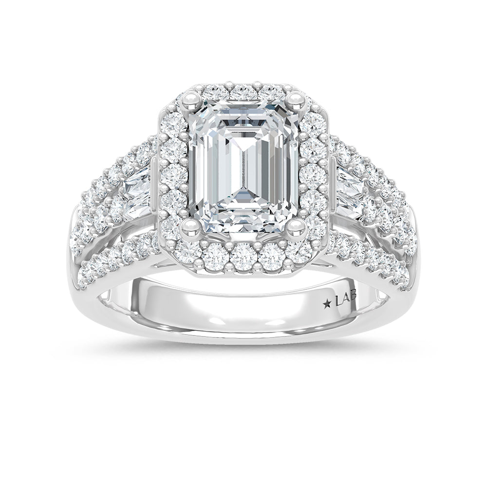 14K White Gold Lab Grown Diamond 3 Ct.Tw. Engagement Ring (Center 2ct Emerald) - LG2125W