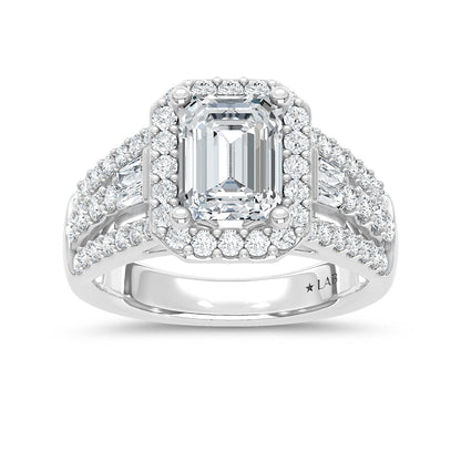 14K White Gold Lab Grown Diamond 3 Ct.Tw. Engagement Ring (Center 2ct Emerald) - LG2125W