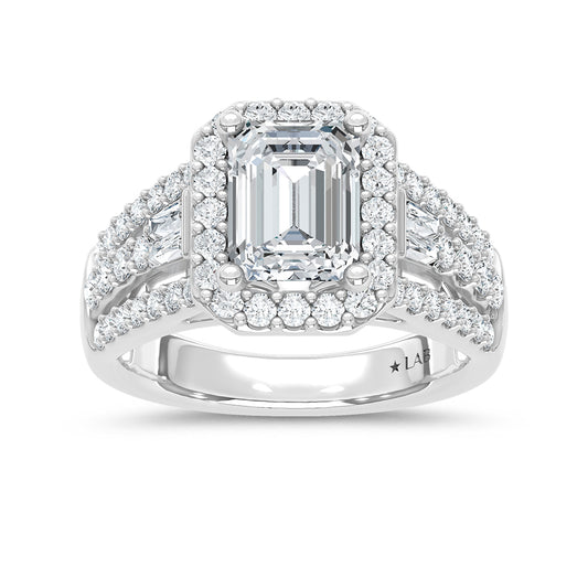 14K White Gold Lab Grown Diamond 3 Ct.Tw. Engagement Ring (Center 2ct Emerald) - LG2125W