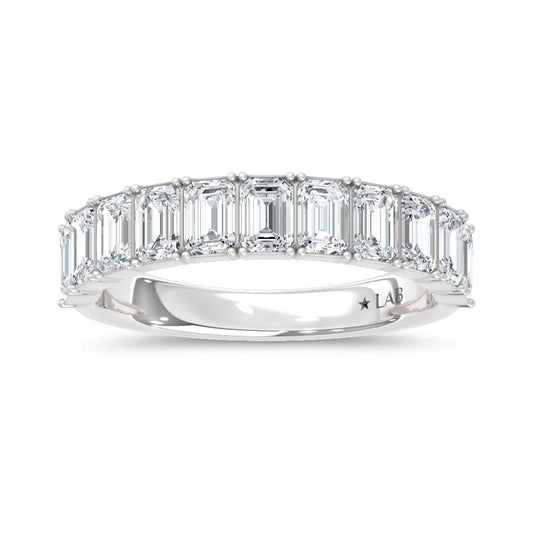 14K White Gold Lab Grown Diamond Emerald Cut Shape 3 Ct.Tw. Half Way Band - LG2203W-EM-25