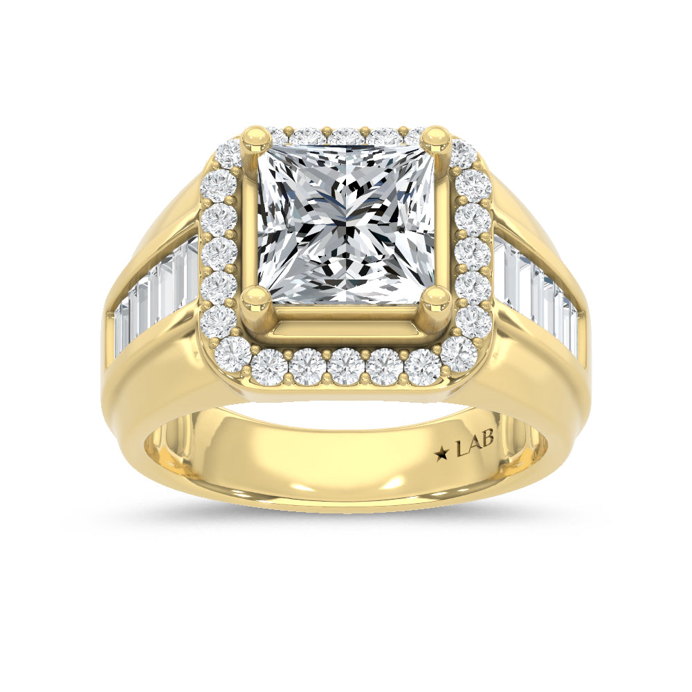 14K Yellow Gold Lab Grown Diamond  3 Ct.Tw. Mens Fashion Ring (Center IGI Certified) - Men's Ring