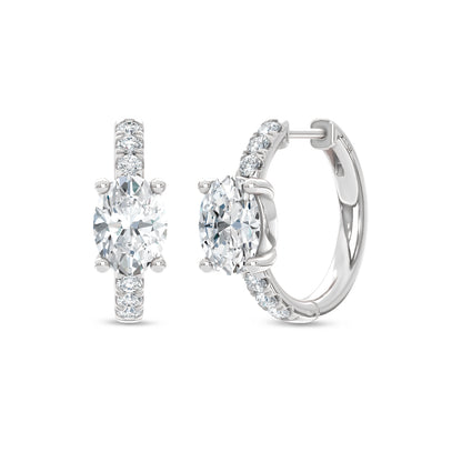 14K White Gold Lab Grown Diamond  Channel set 1/4 Ct.Tw. Round and Oval Shape Hoop Earrings