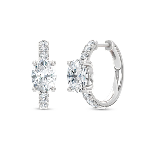 14K White Gold Lab Grown Diamond  Channel set 1/4 Ct.Tw. Round and Oval Shape Hoop Earrings
