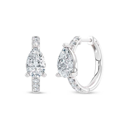 14K White Gold Lab Grown Diamond  1 3/4 Ct.Tw. Pear and Round Hoop Earrings
