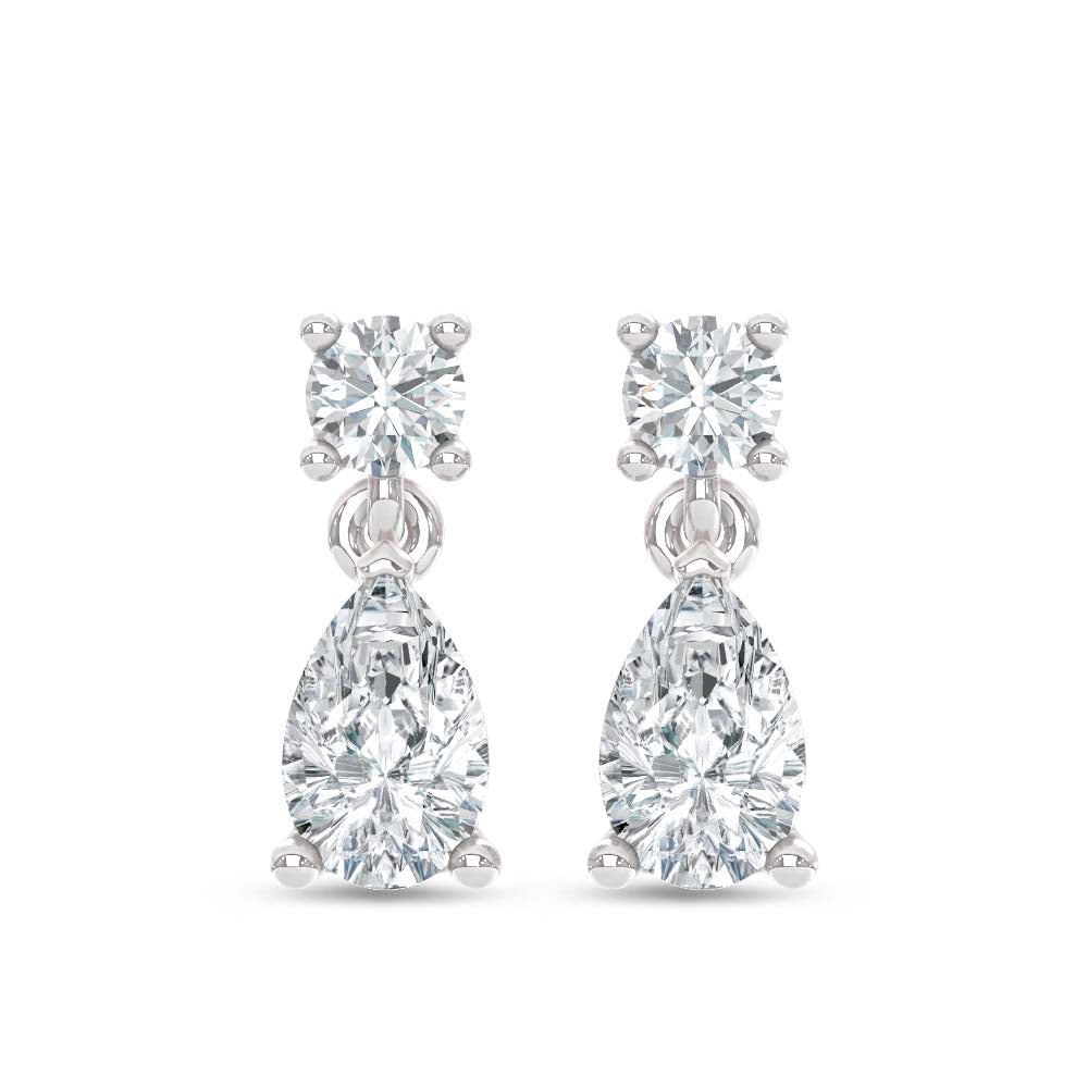 14K White Gold Lab Grown Diamond  3/4 Ct.Tw. Round and Pear Dangler Earrings