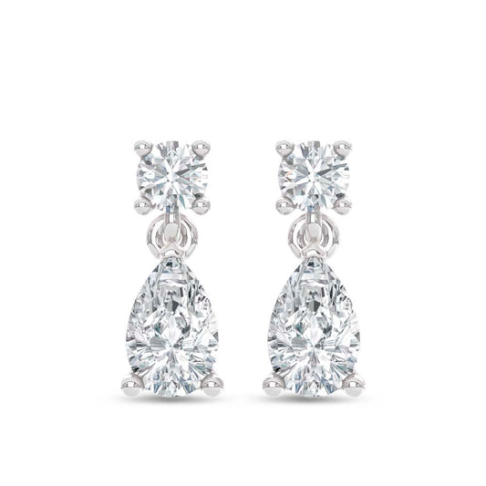 14K White Gold Lab Grown Diamond  3/4 Ct.Tw. Round and Pear Dangler Earrings