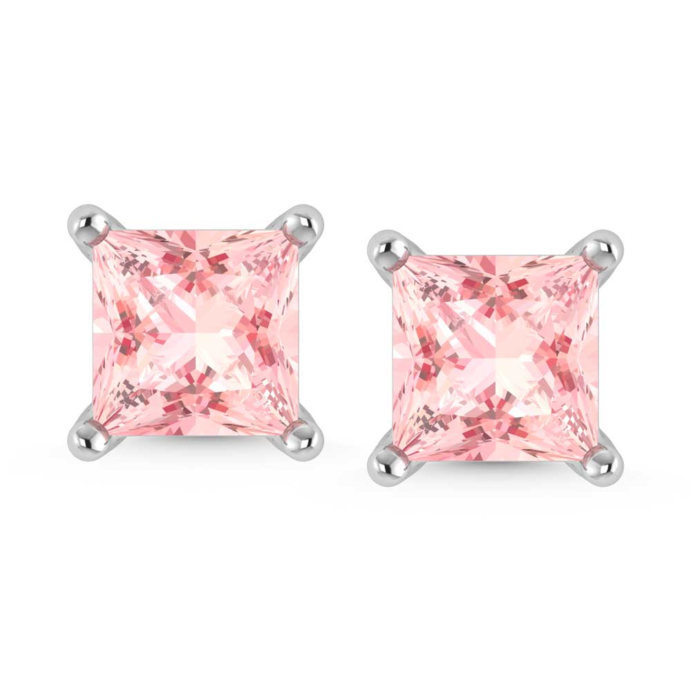 14K White Gold Lab Grown Pink Diamond 1/2 Ct.Tw. Princess Stud Earrings
