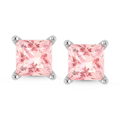 14K White Gold Lab Grown Pink Diamond 1/2 Ct.Tw. Princess Stud Earrings