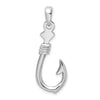 Sterling Silver Polished 3D Large Fish Hook w/Rope Pendant