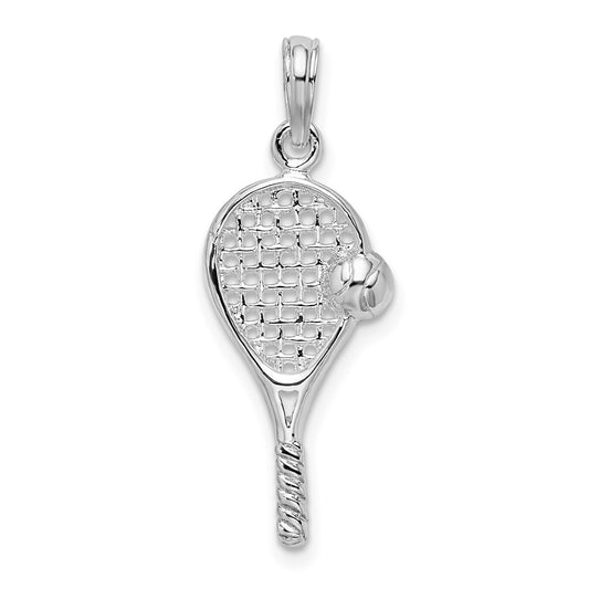 Sterling Silver Rhodium-plated Polished Tennis Racquet and Ball Pendant
