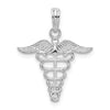 Sterling Silver RH-plated Polished Cut-out Caduceus Pendant